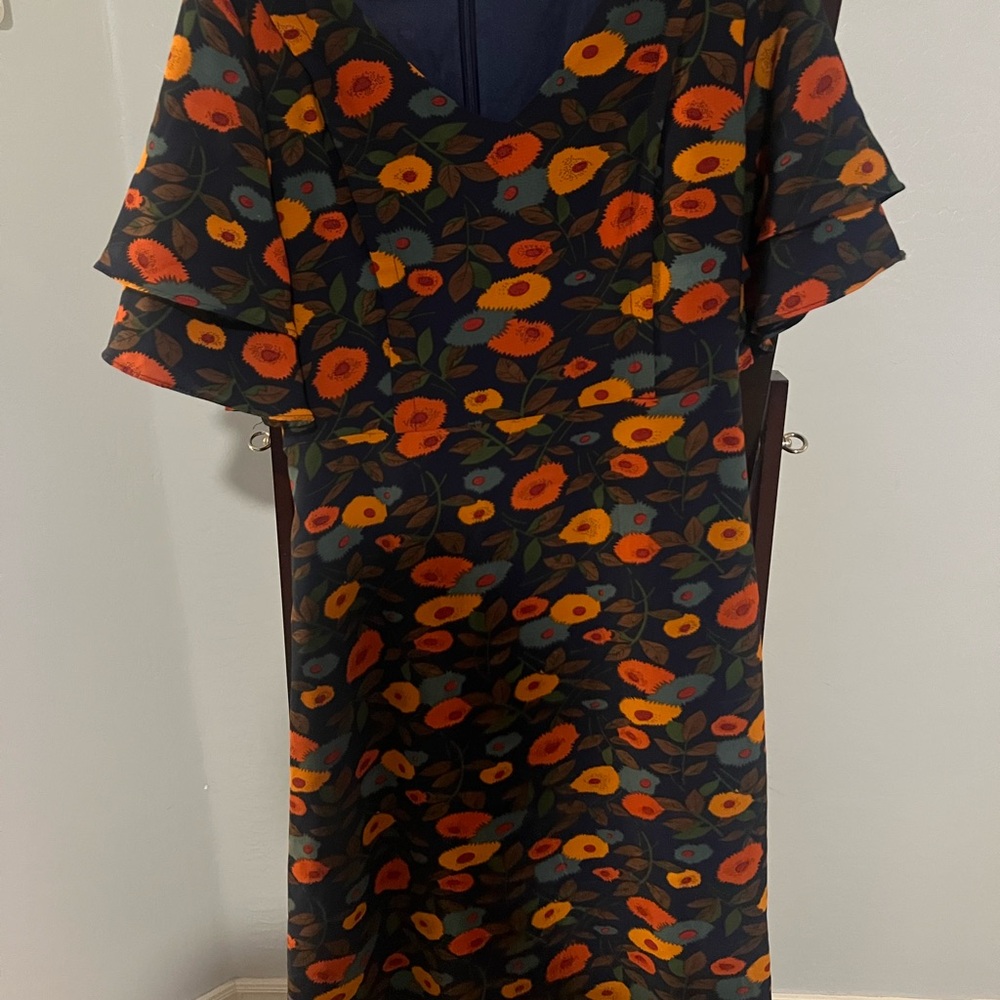 Roolee mom Navy Midi nursing Dress with Orange & Yellow Floral Print